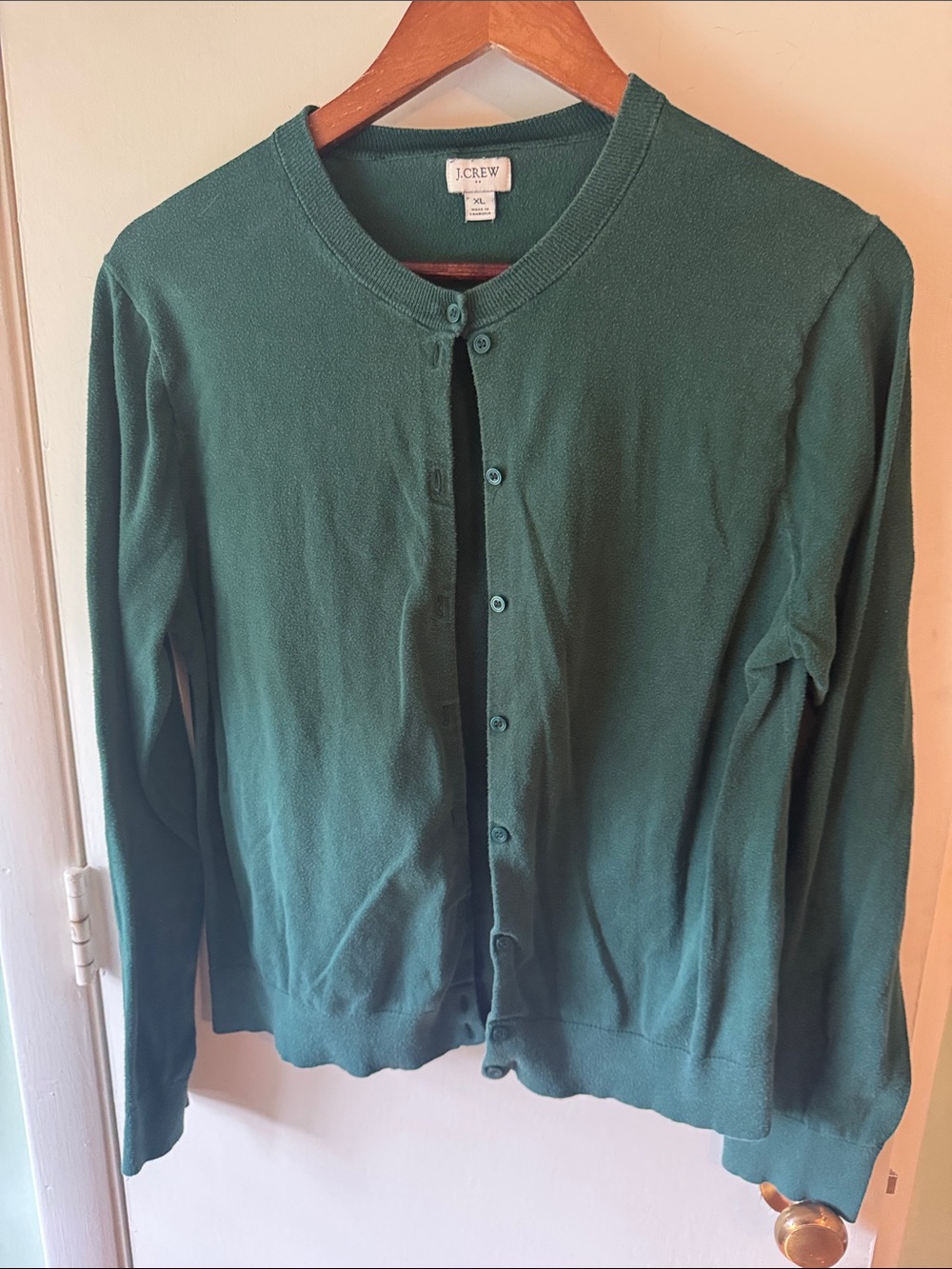 J. Crew Women's Dark Green Button-Front Crewneck Cardigan